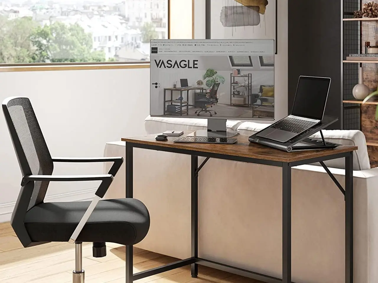 Billede 5 - Skrivebord computerbord i industriel stil, 50 × 100 × 75 cm, rustik brun/sort