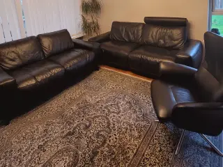 Hjort Knudsen sofasæt i ægte okselæder – 2- og 3-p